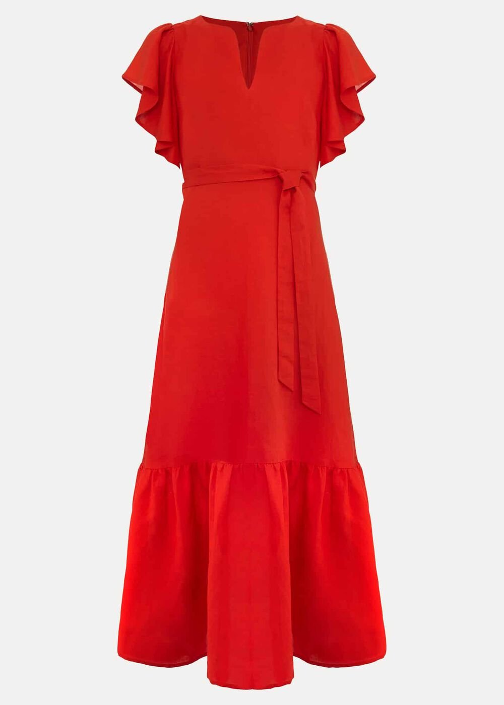 Morgan Red Linen Midi Dress - Red