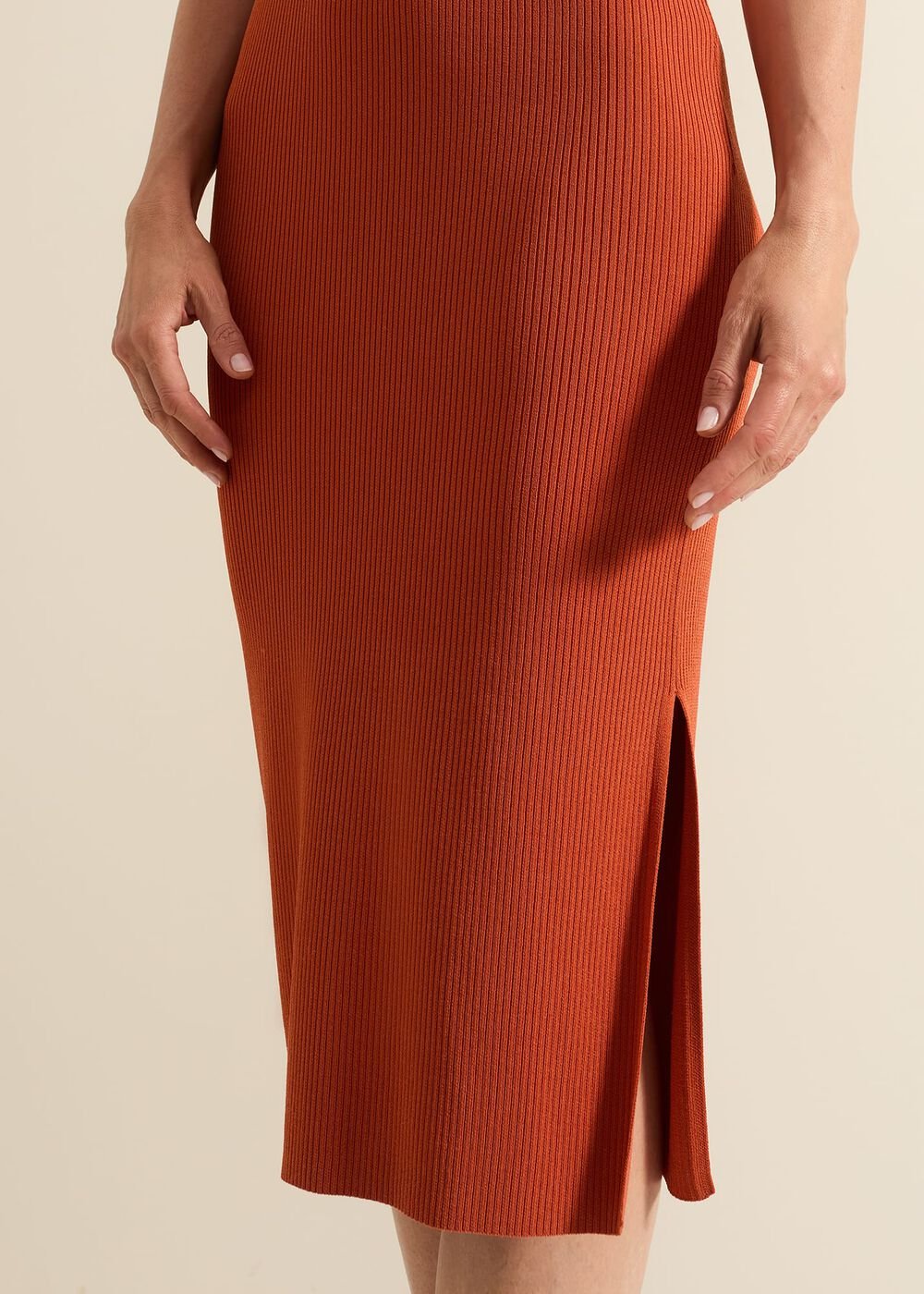 Perrie Ribbed Zip Midi Dress - Orange
