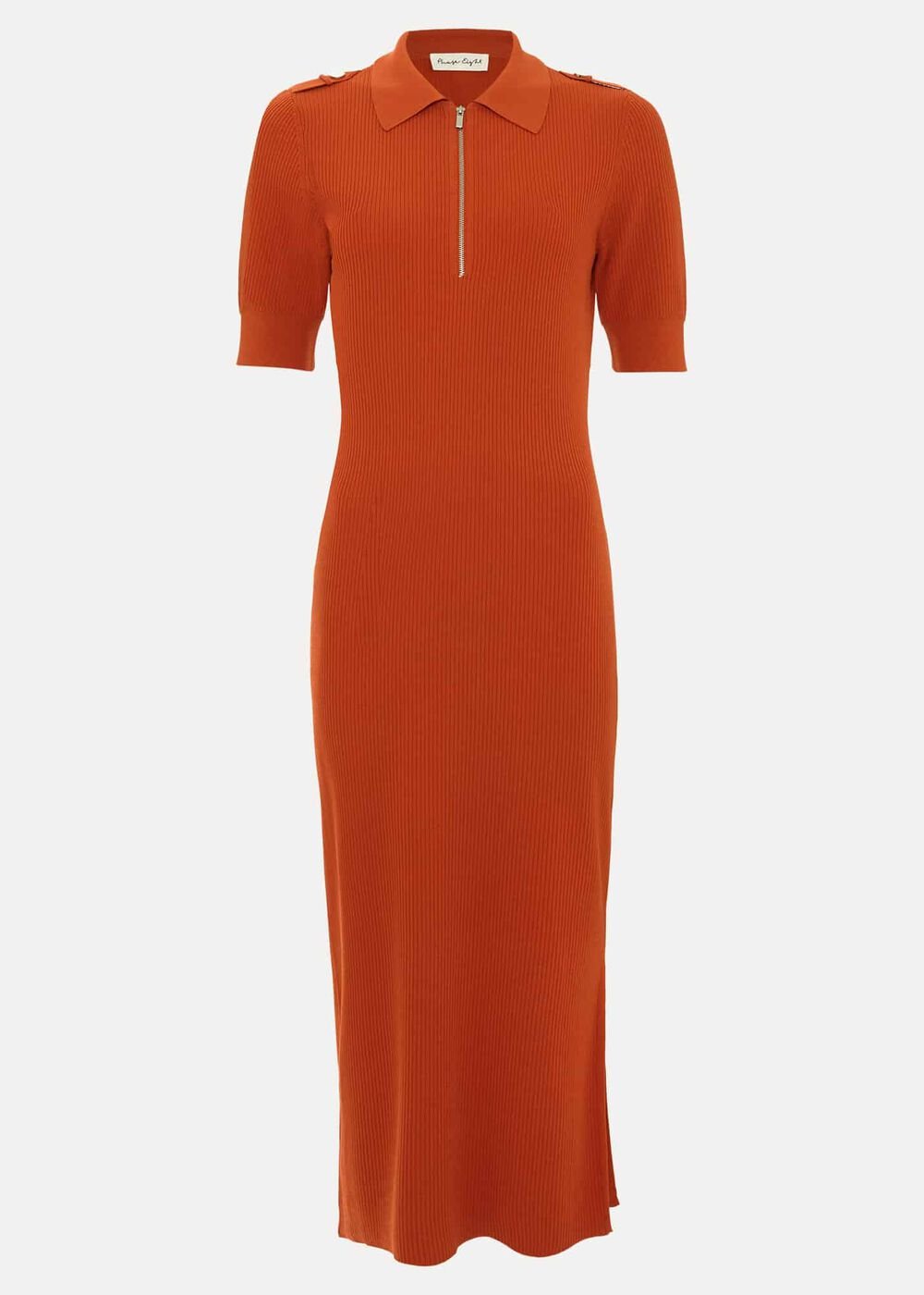 Perrie Ribbed Zip Midi Dress - Orange