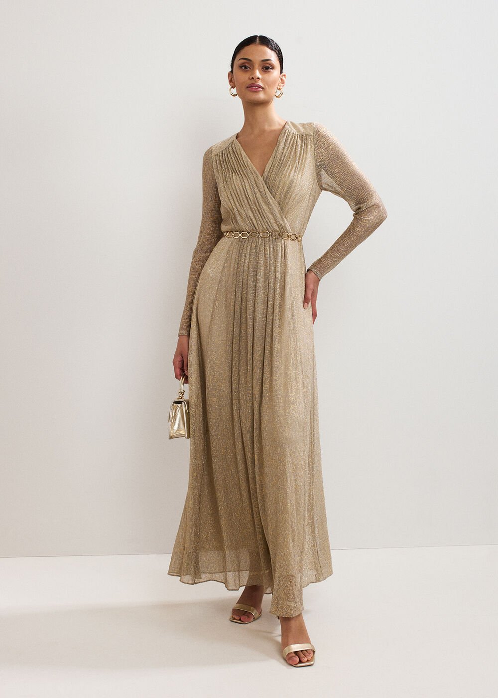 Masie Metallic Jersey Maxi Dress - Gold