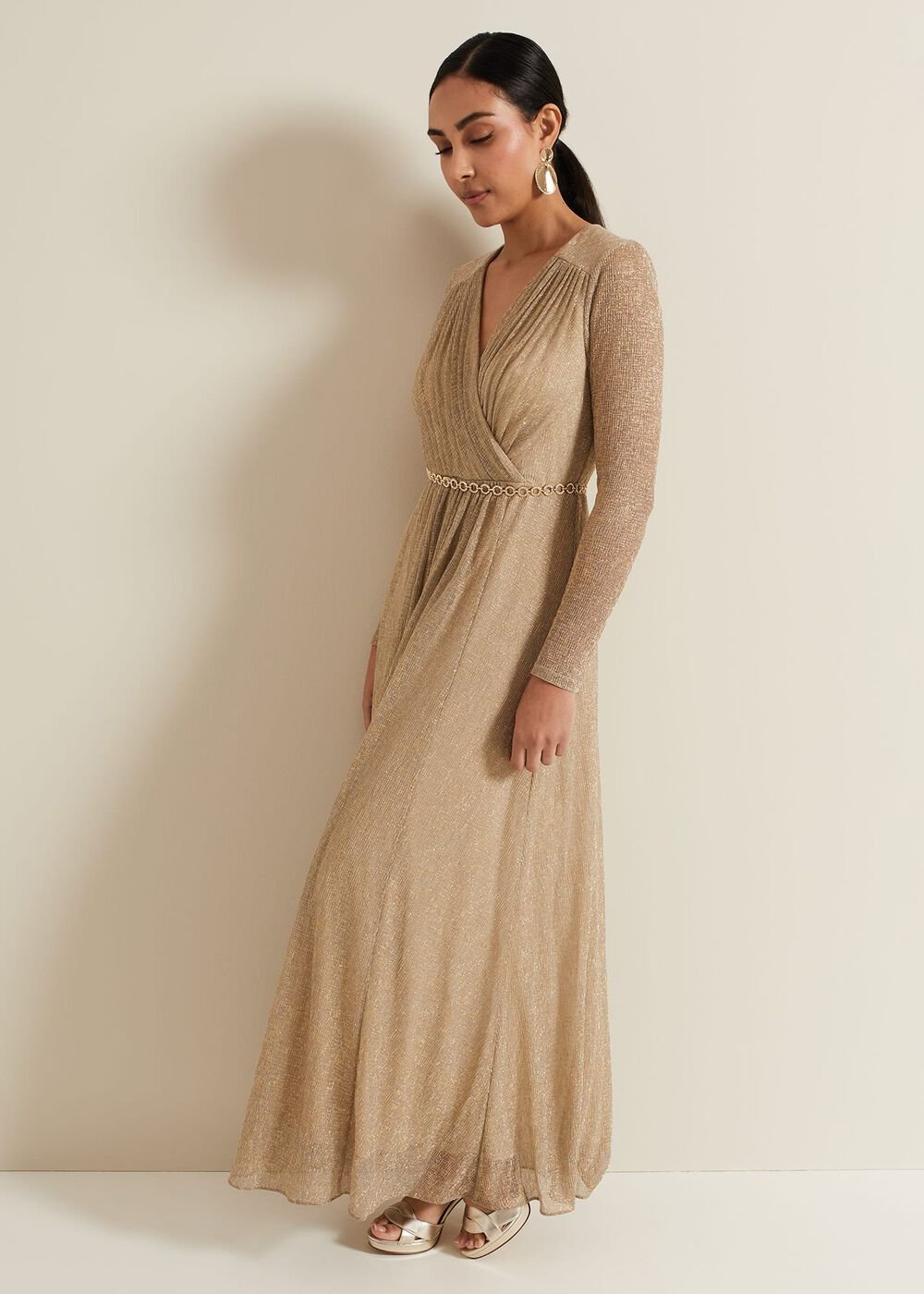 Petite Masie Metallic Jersey Maxi Dress - Gold