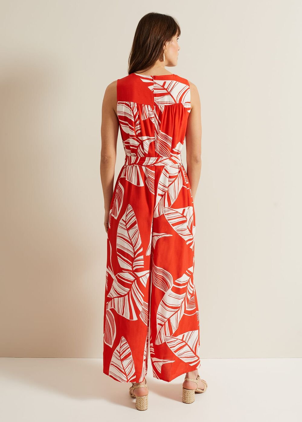 Suzie Leaf Print Jumpsuit - Red