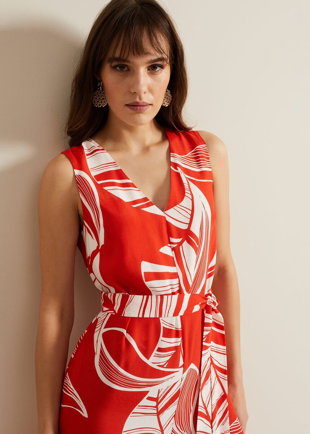 Suzie Leaf Print Jumpsuit - Red
