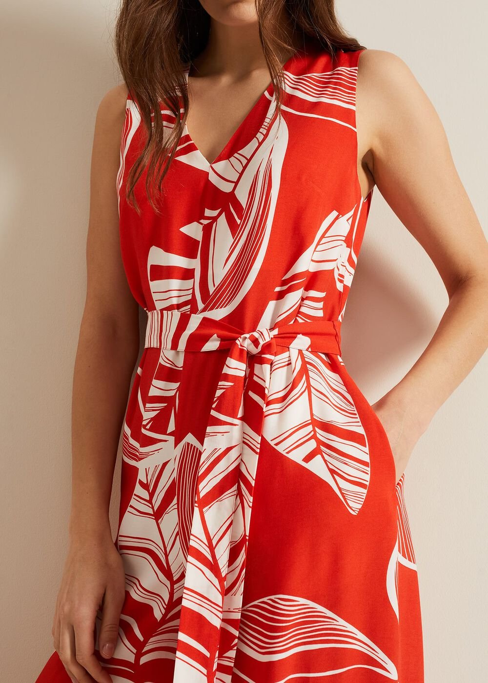 Suzie Leaf Print Jumpsuit - Red