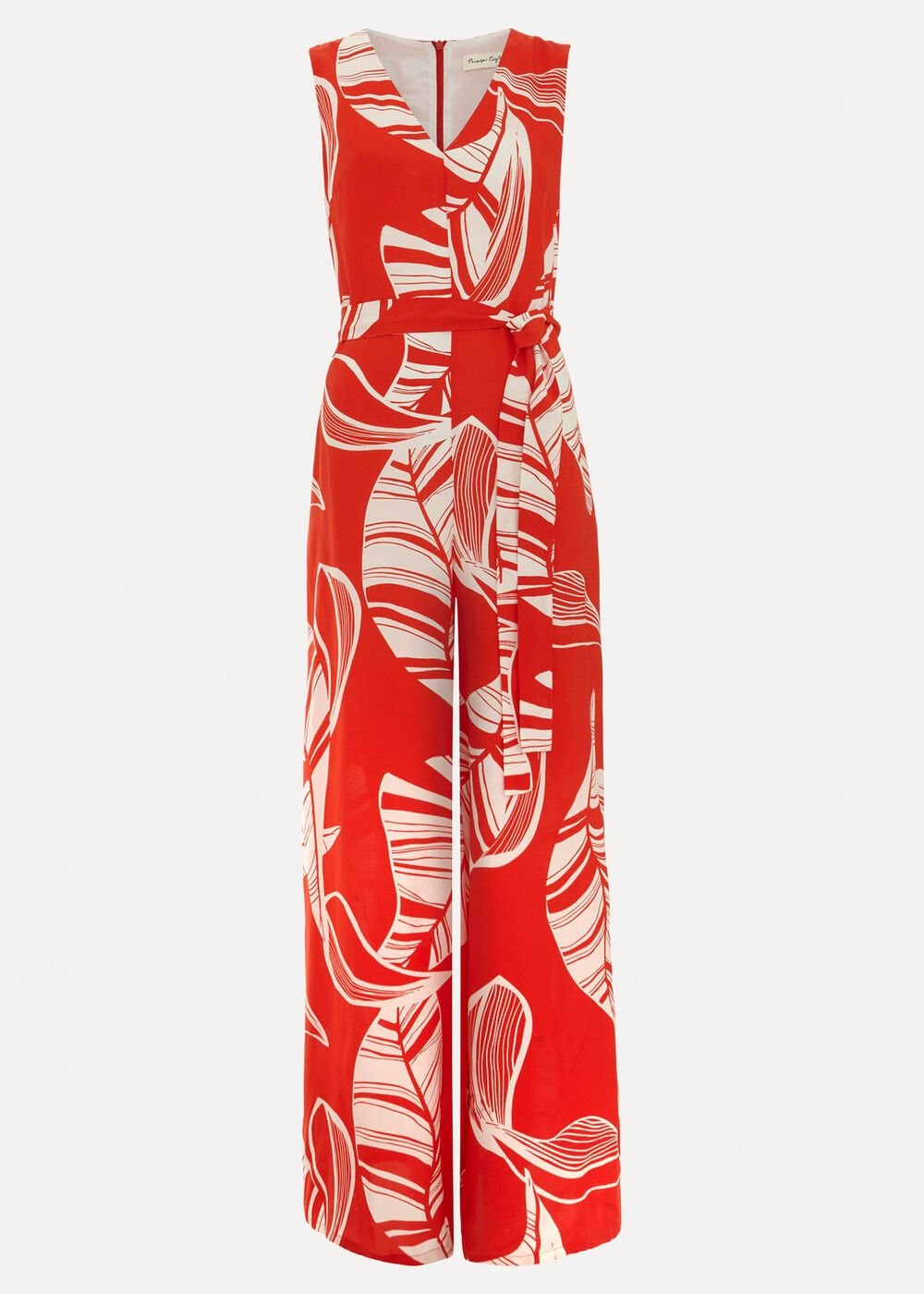Suzie Leaf Print Jumpsuit - Red