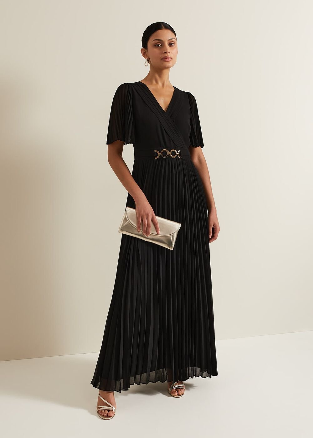 Yasmina Pleated Maxi Dress - Black