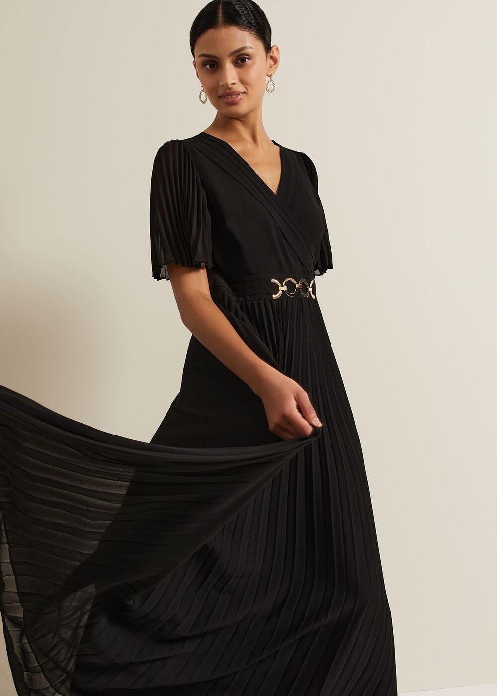 Yasmina Pleated Maxi Dress - Black