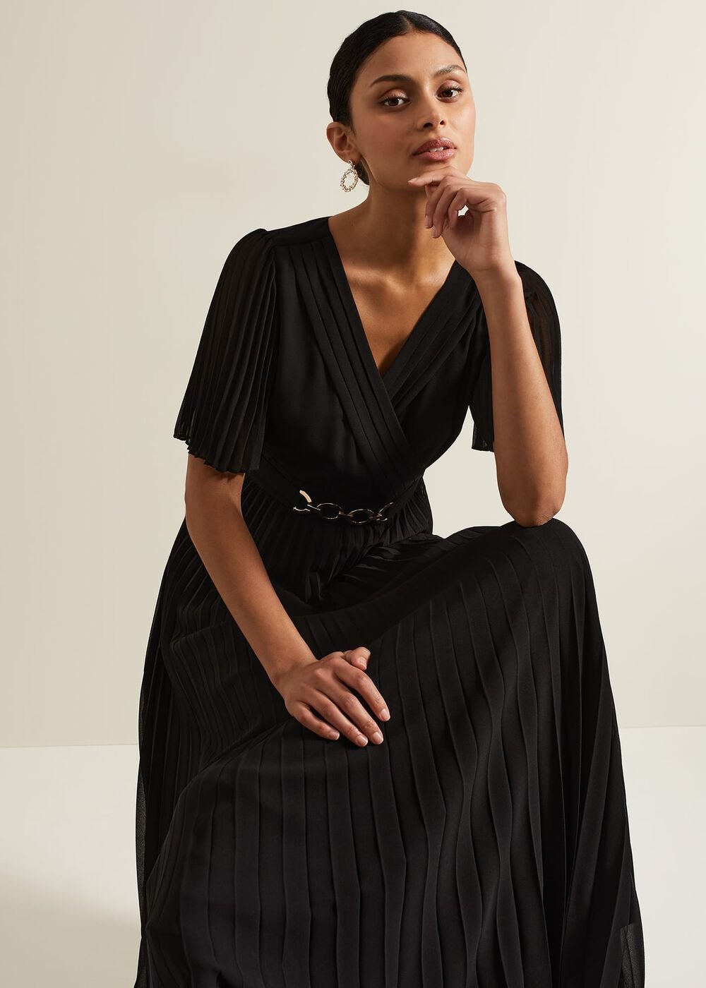 Yasmina Pleated Maxi Dress - Black