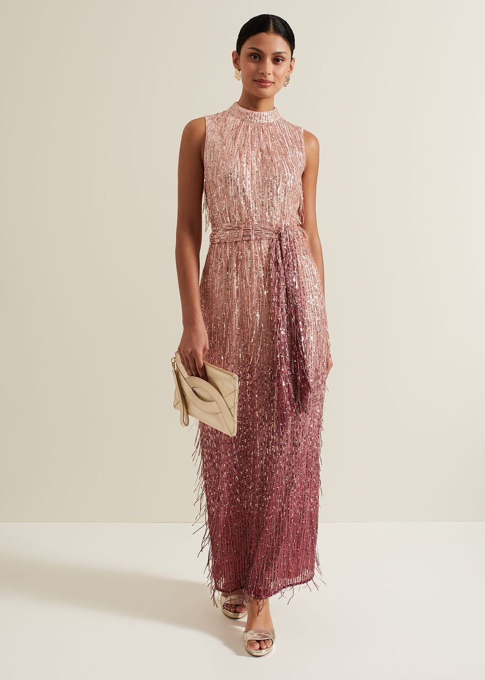 Becka Fringe Sequin Maxi Dress - Pink