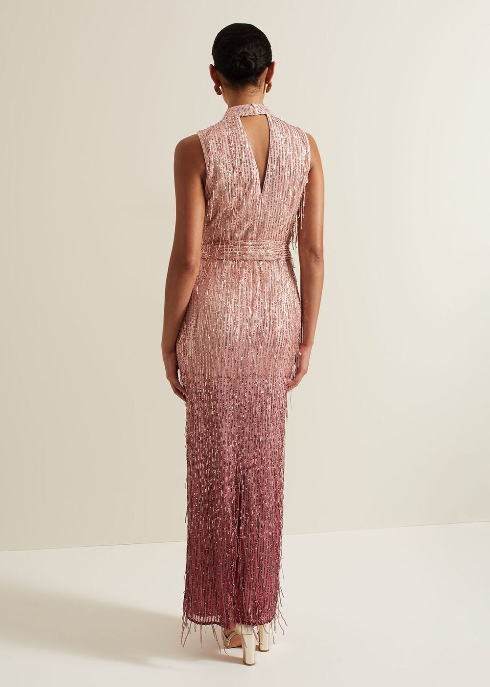 Becka Fringe Sequin Maxi Dress - Pink