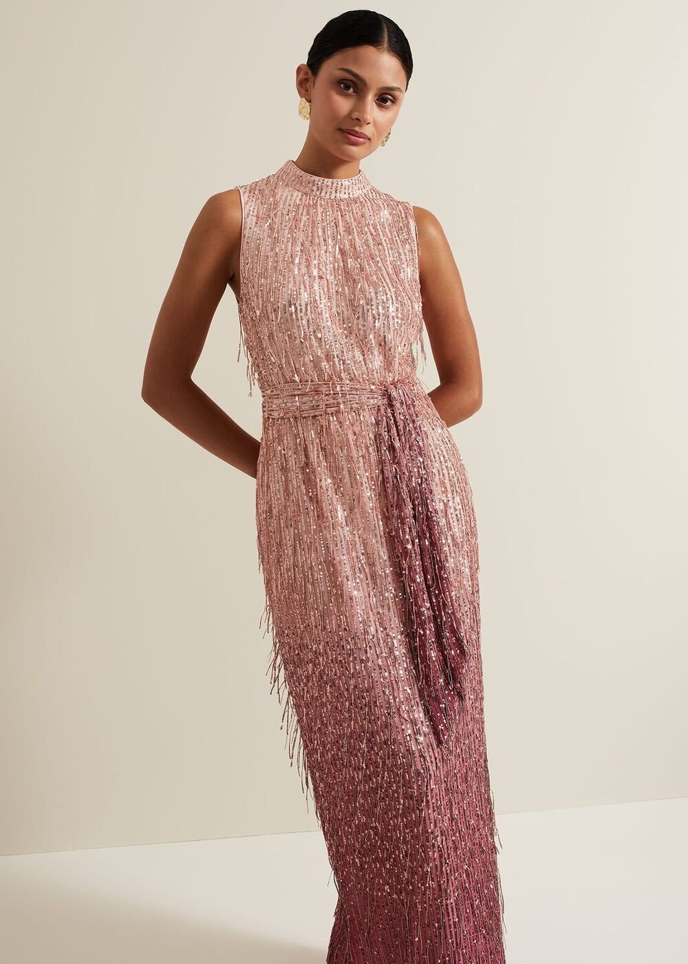 Becka Fringe Sequin Maxi Dress - Pink