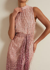 Becka Fringe Sequin Maxi Dress - Pink