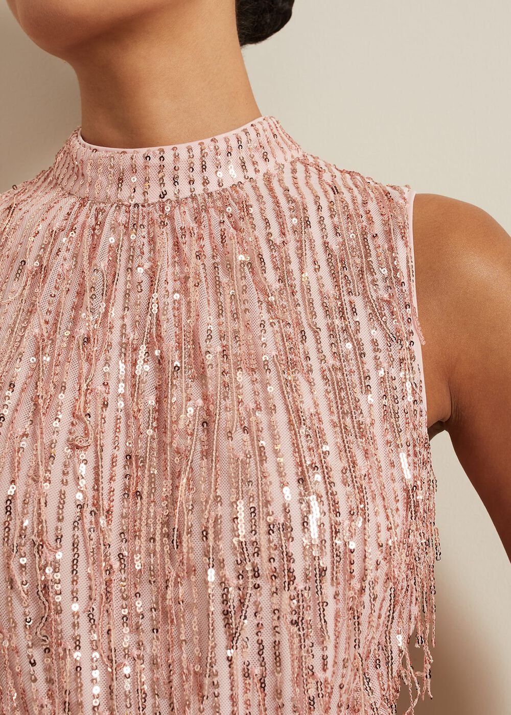 Becka Fringe Sequin Maxi Dress - Pink