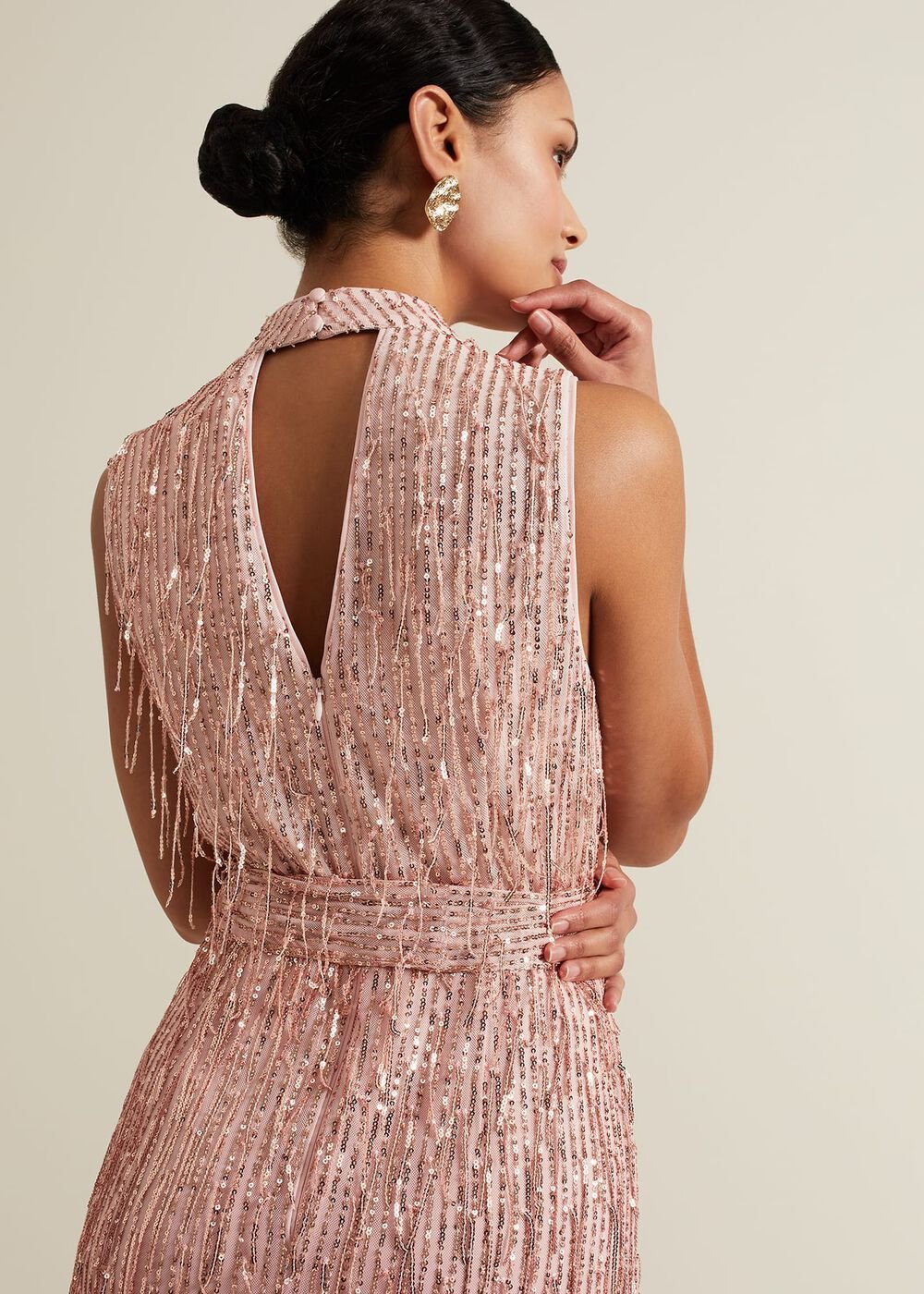 Becka Fringe Sequin Maxi Dress - Pink