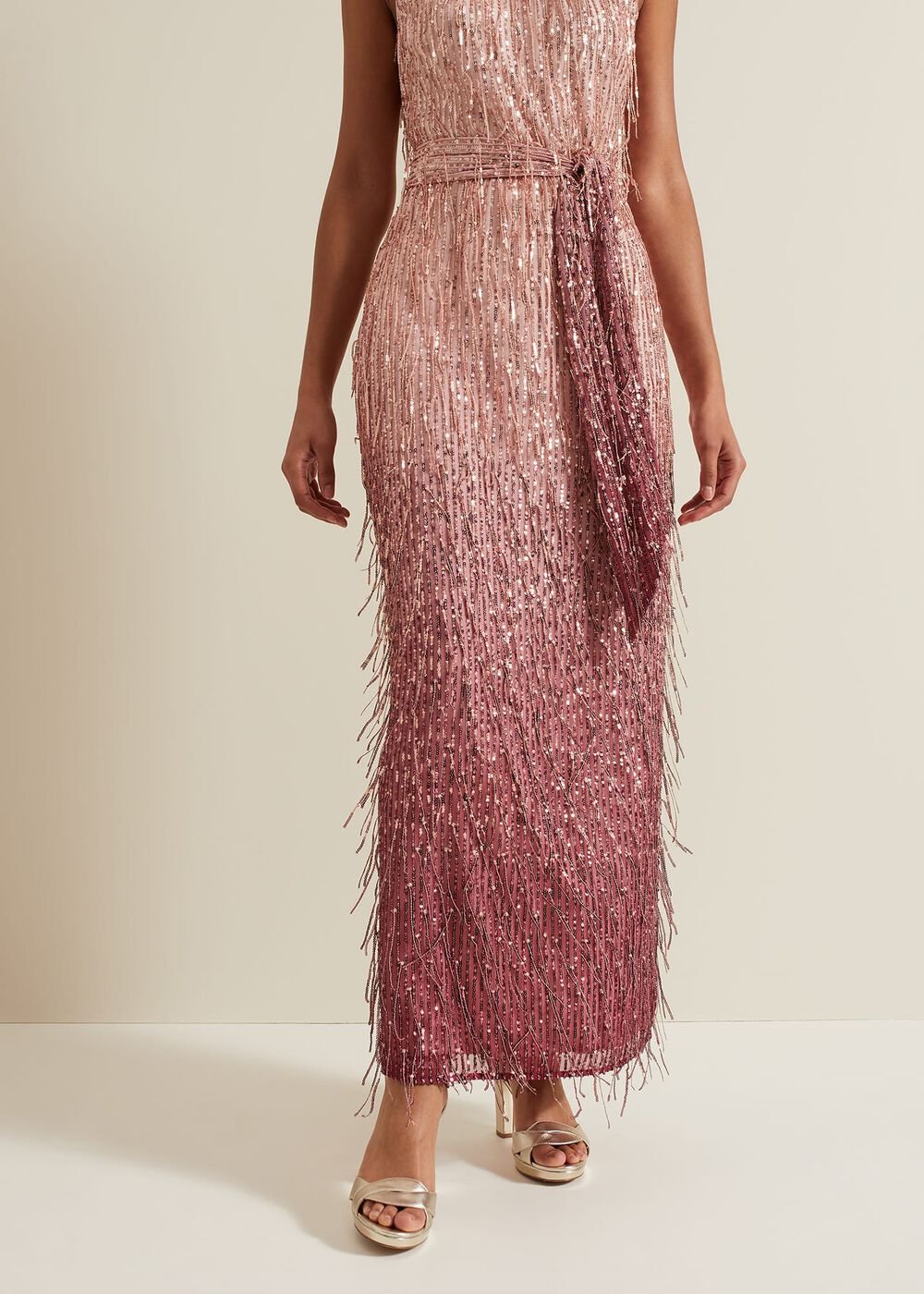 Becka Fringe Sequin Maxi Dress - Pink
