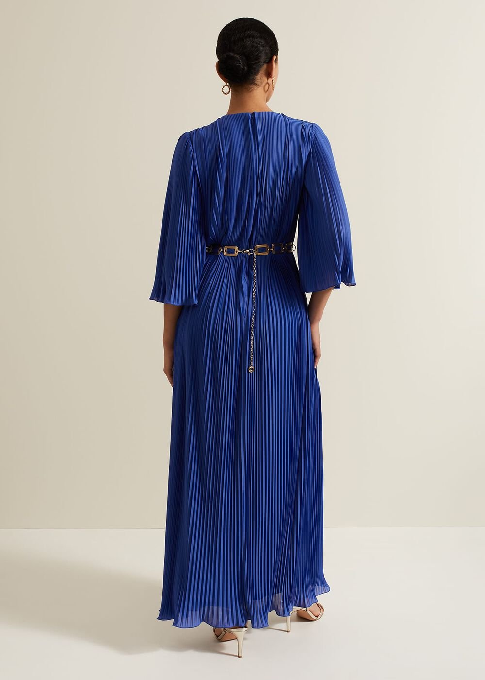 Venetia Pleat Beaded Maxi Dress - Blue