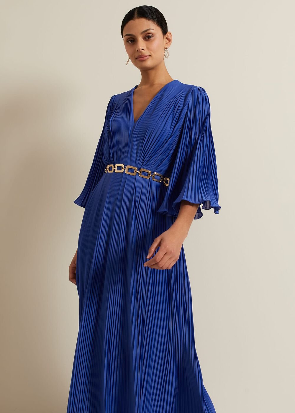 Venetia Pleat Beaded Maxi Dress - Blue
