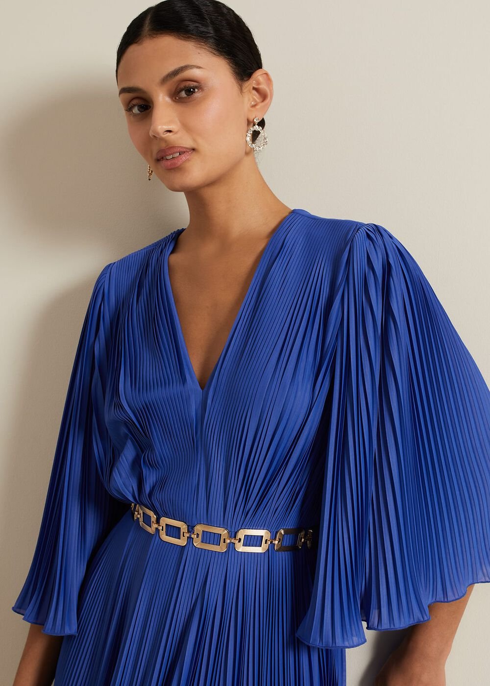 Venetia Pleat Beaded Maxi Dress - Blue