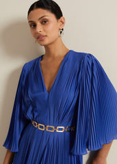 Venetia Pleat Beaded Maxi Dress - Blue