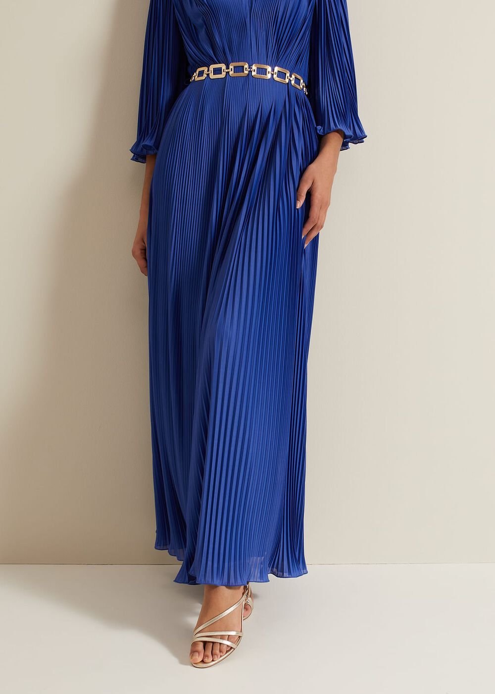 Venetia Pleat Beaded Maxi Dress - Blue