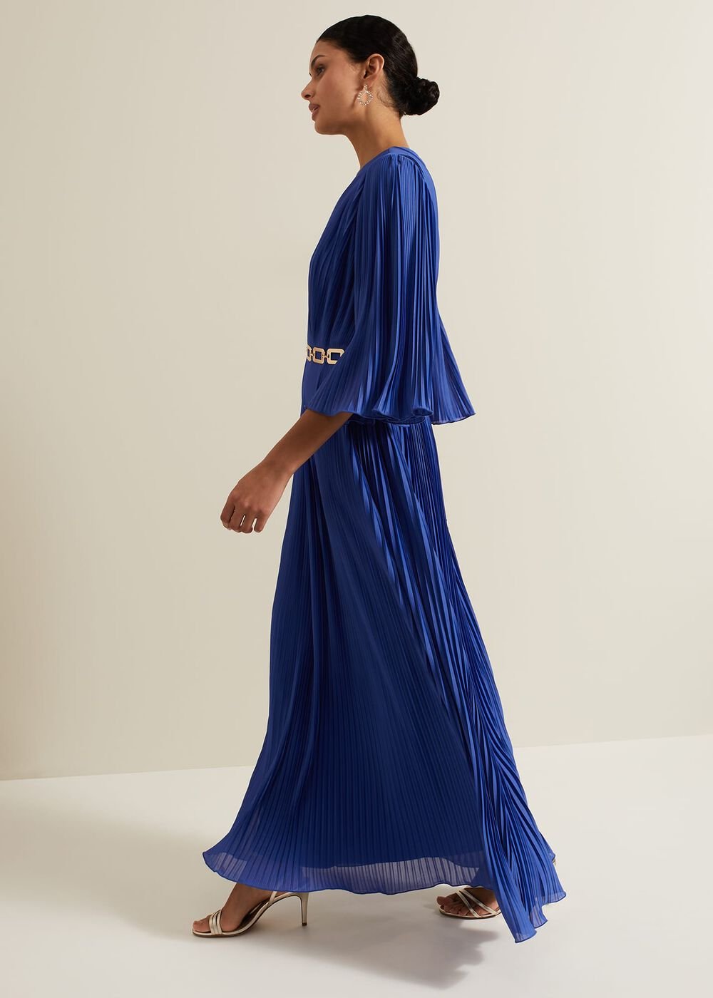 Venetia Pleat Beaded Maxi Dress - Blue
