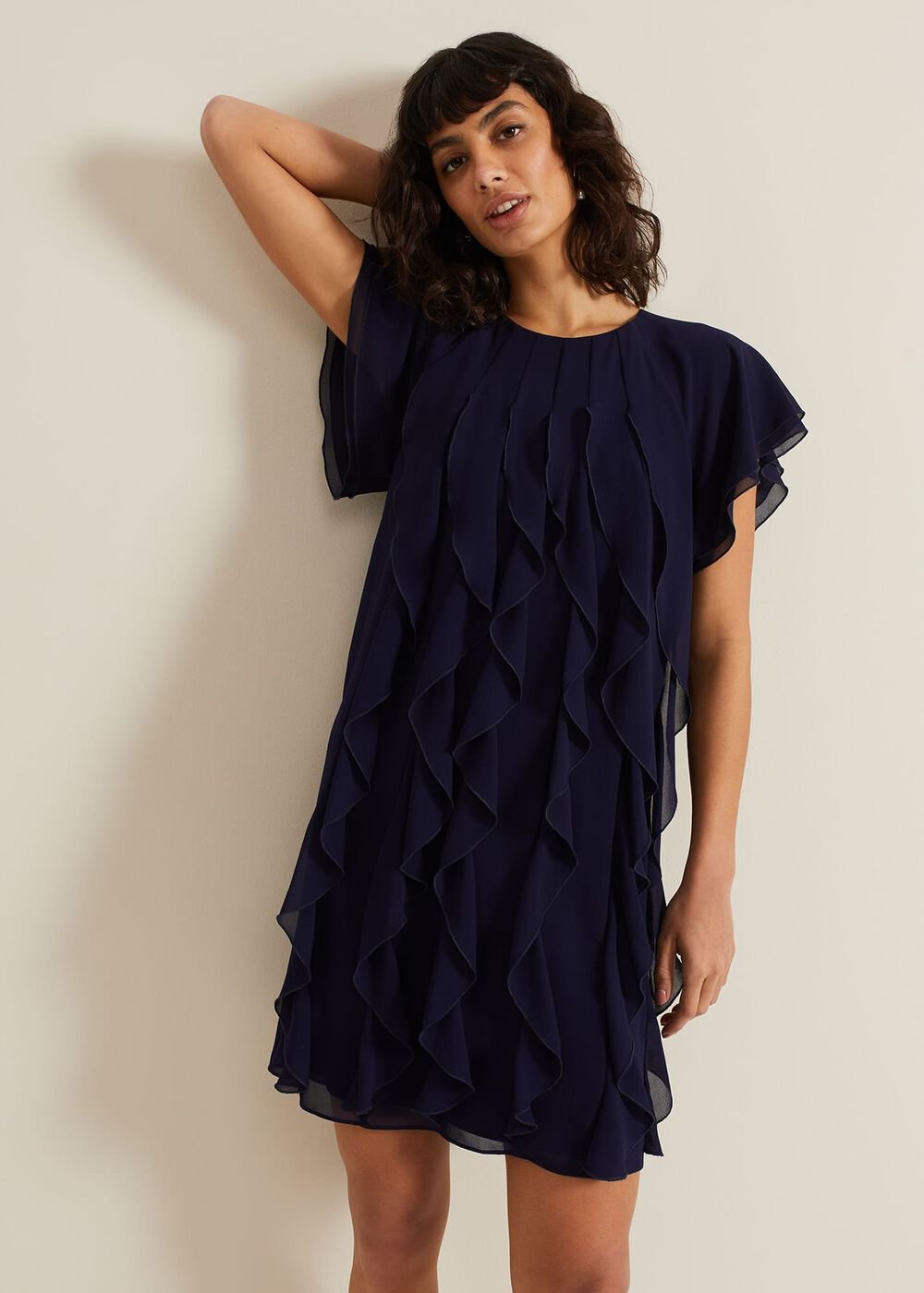 Claudette Frill Dress - Navy
