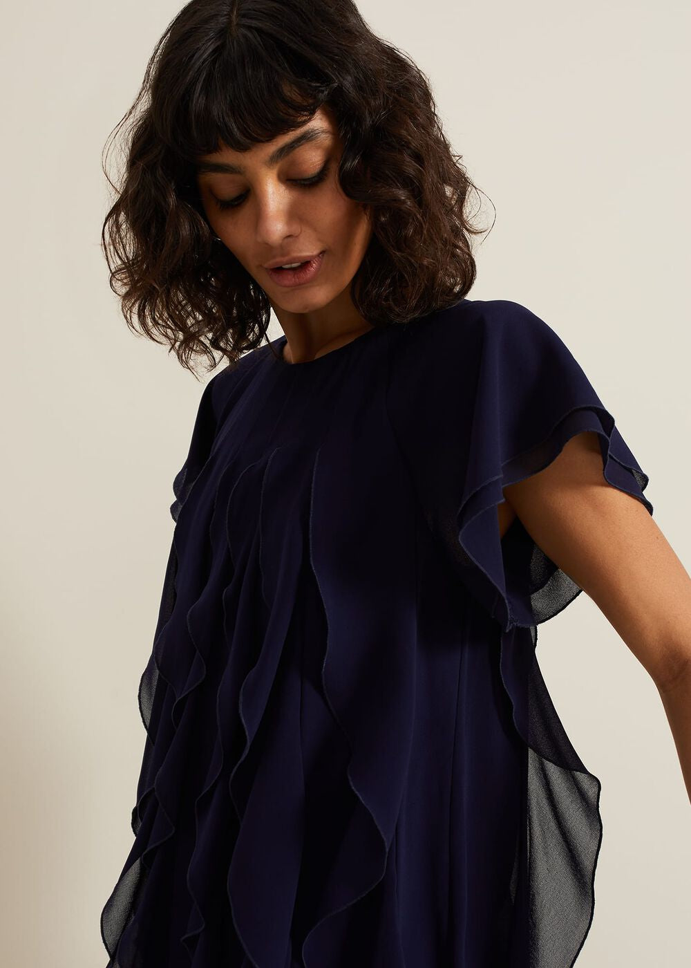 Claudette Frill Dress - Navy