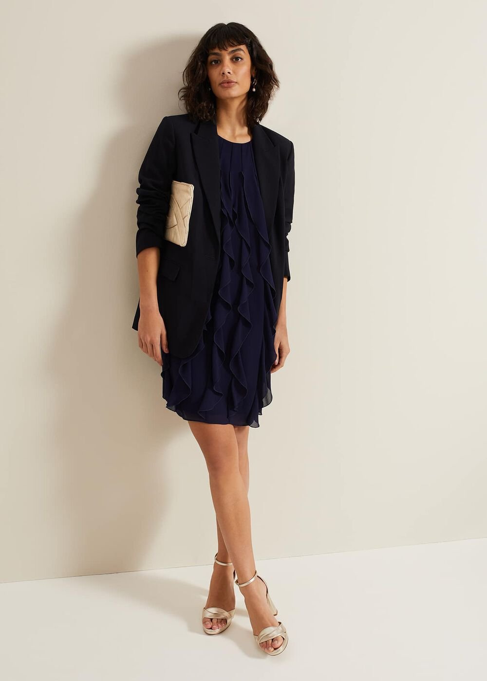 Claudette Frill Dress - Navy
