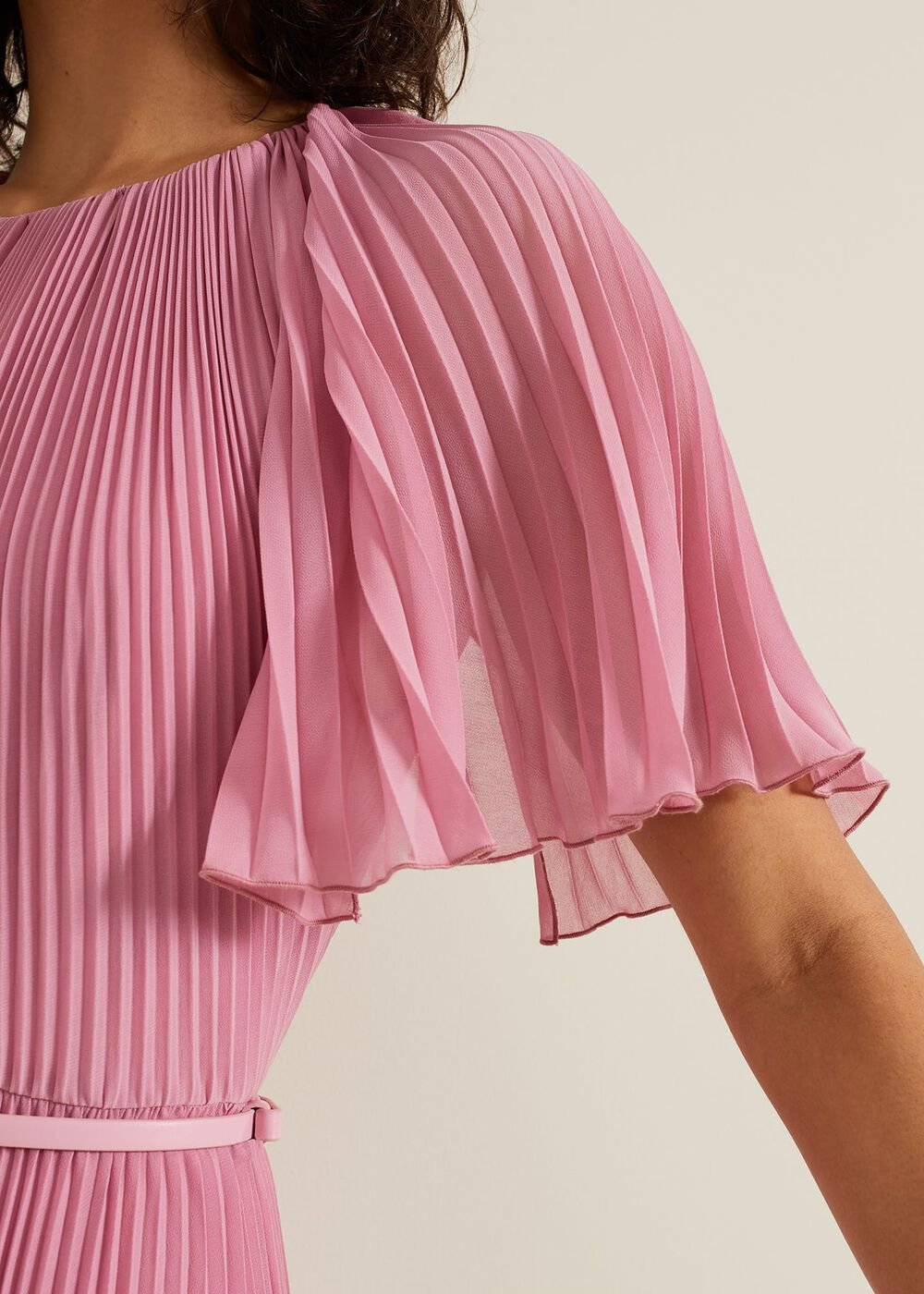 Kathleen Pleated Plain Midi Dres - Pink