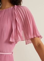 Kathleen Pleated Plain Midi Dres - Pink