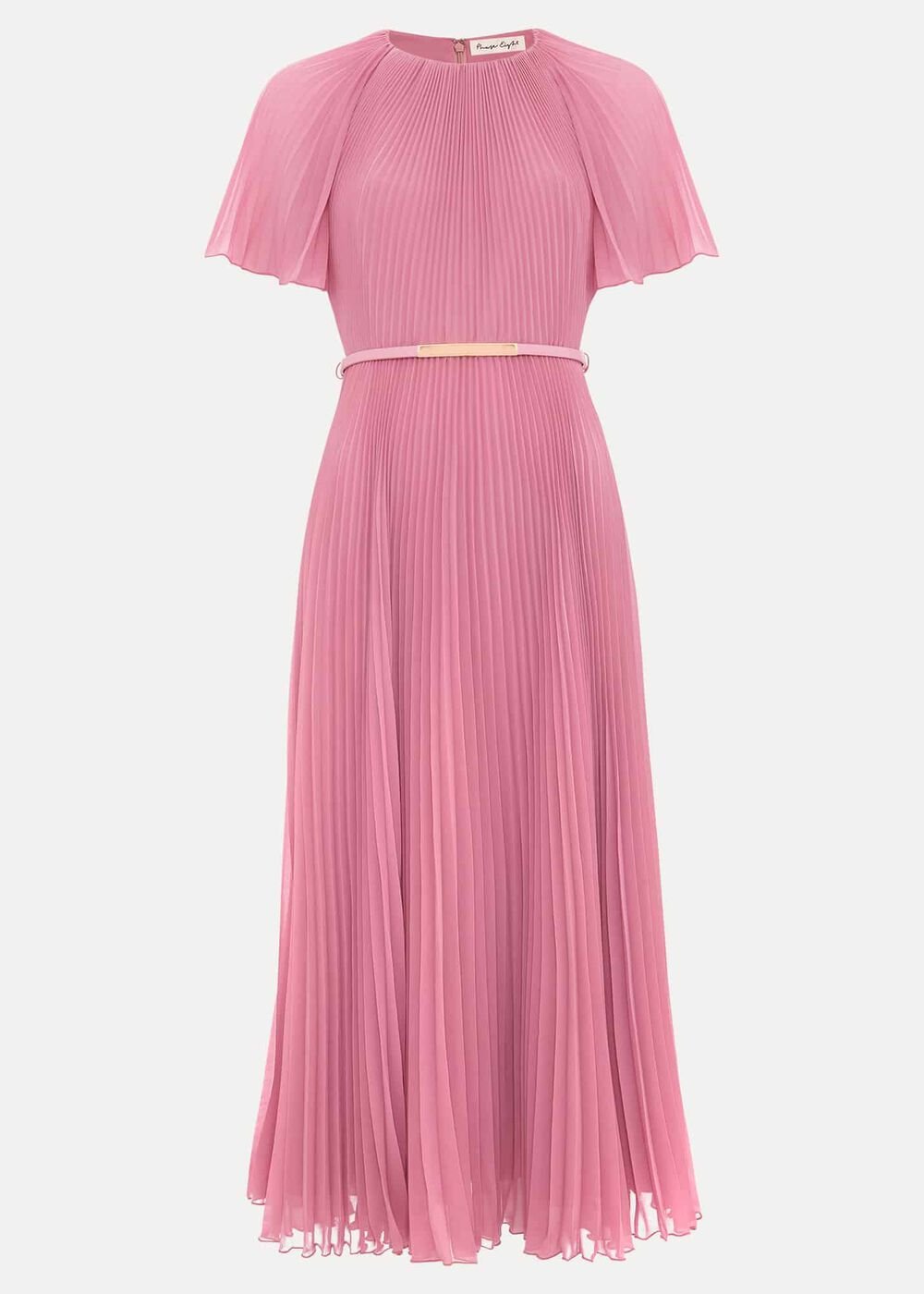 Kathleen Pleated Plain Midi Dres - Pink