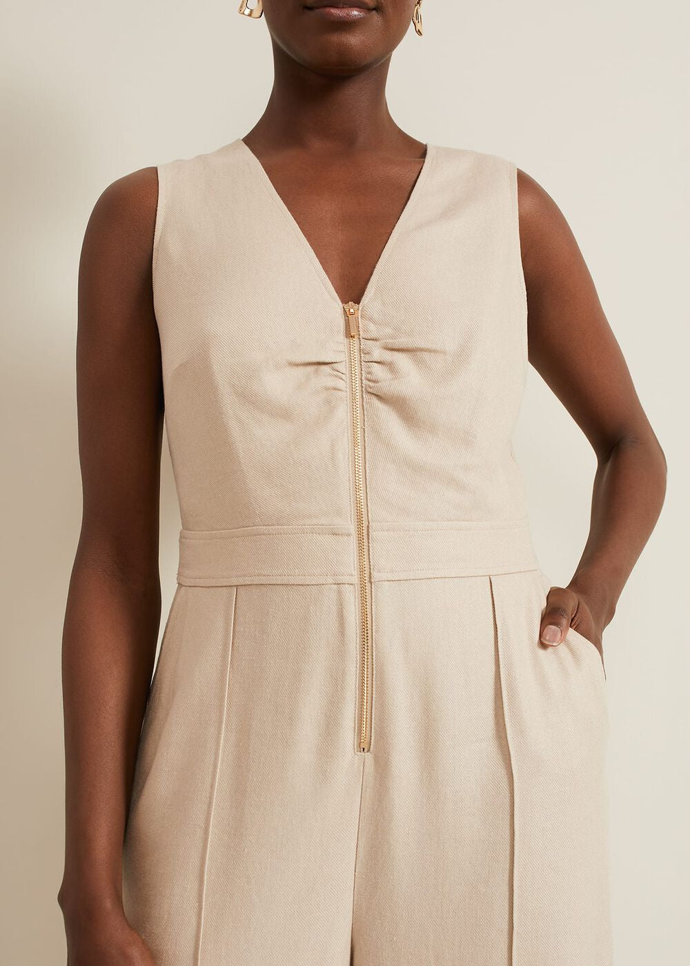 Fraya Zip Front Jumpsuit - Stone
