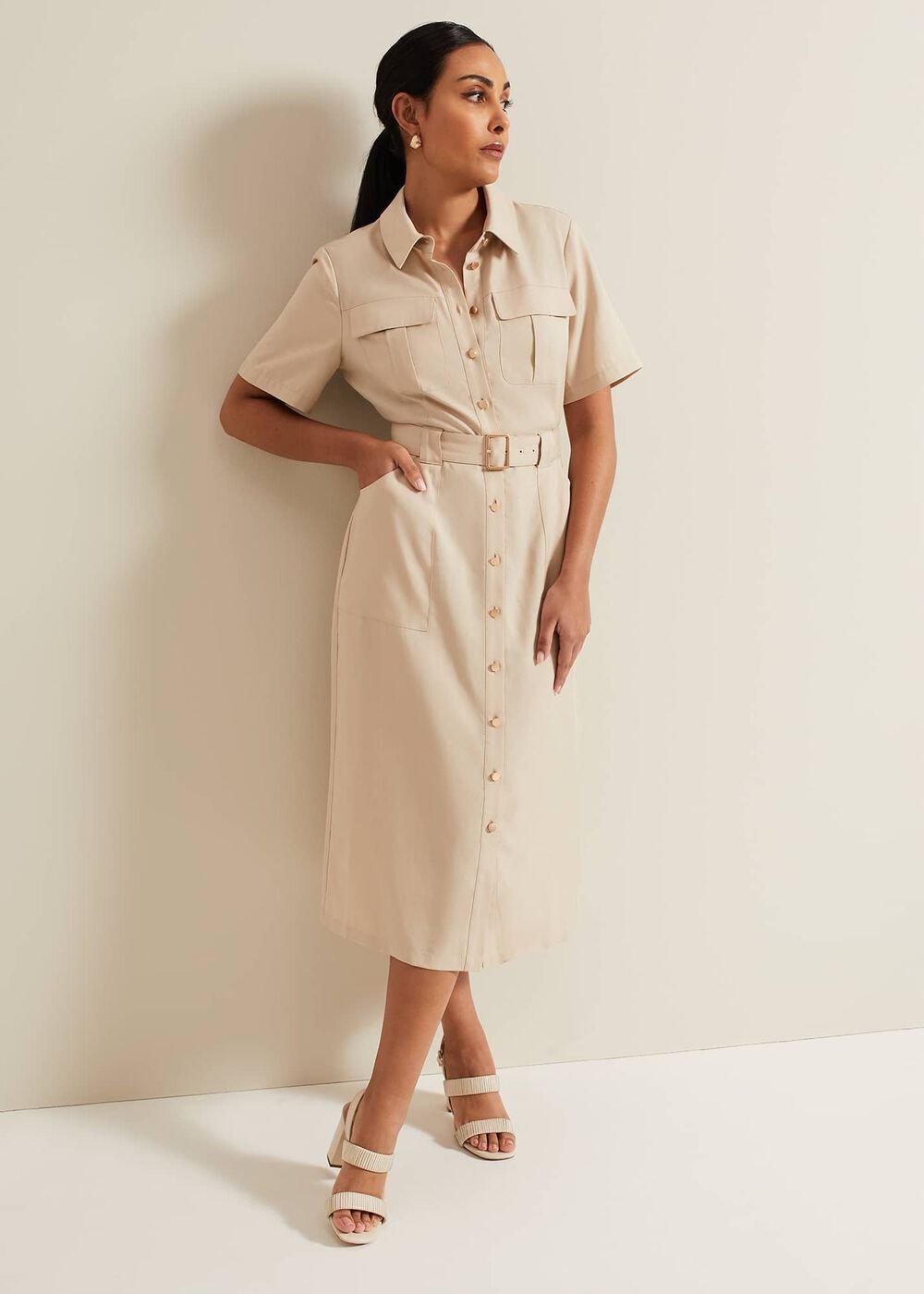 Petite Willow Utility Midi Dress - Stone