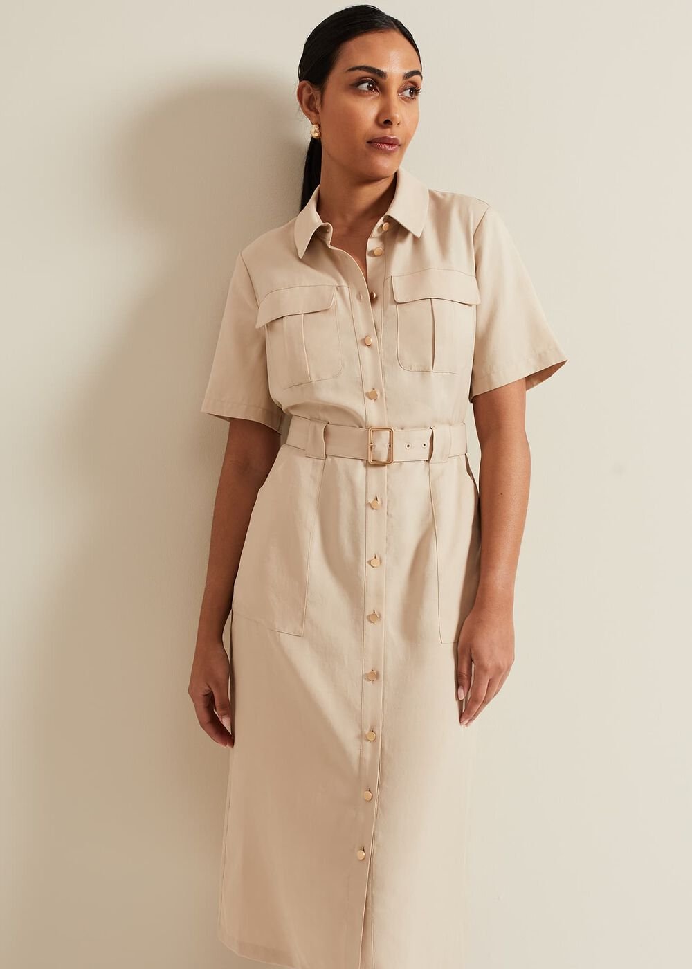 Petite Willow Utility Midi Dress - Stone