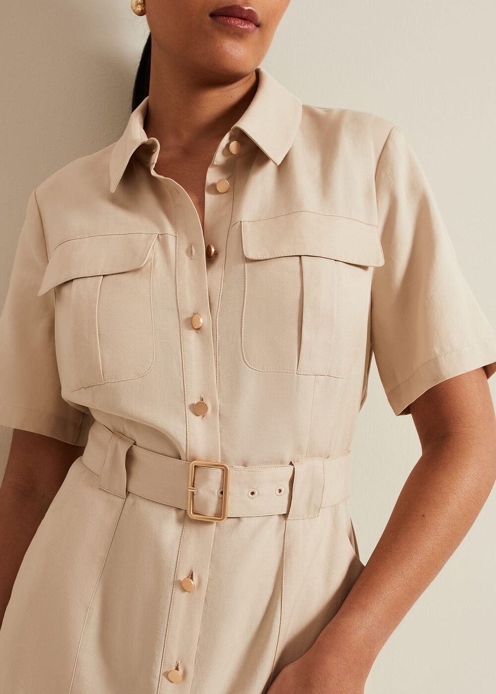Petite Willow Utility Midi Dress - Stone
