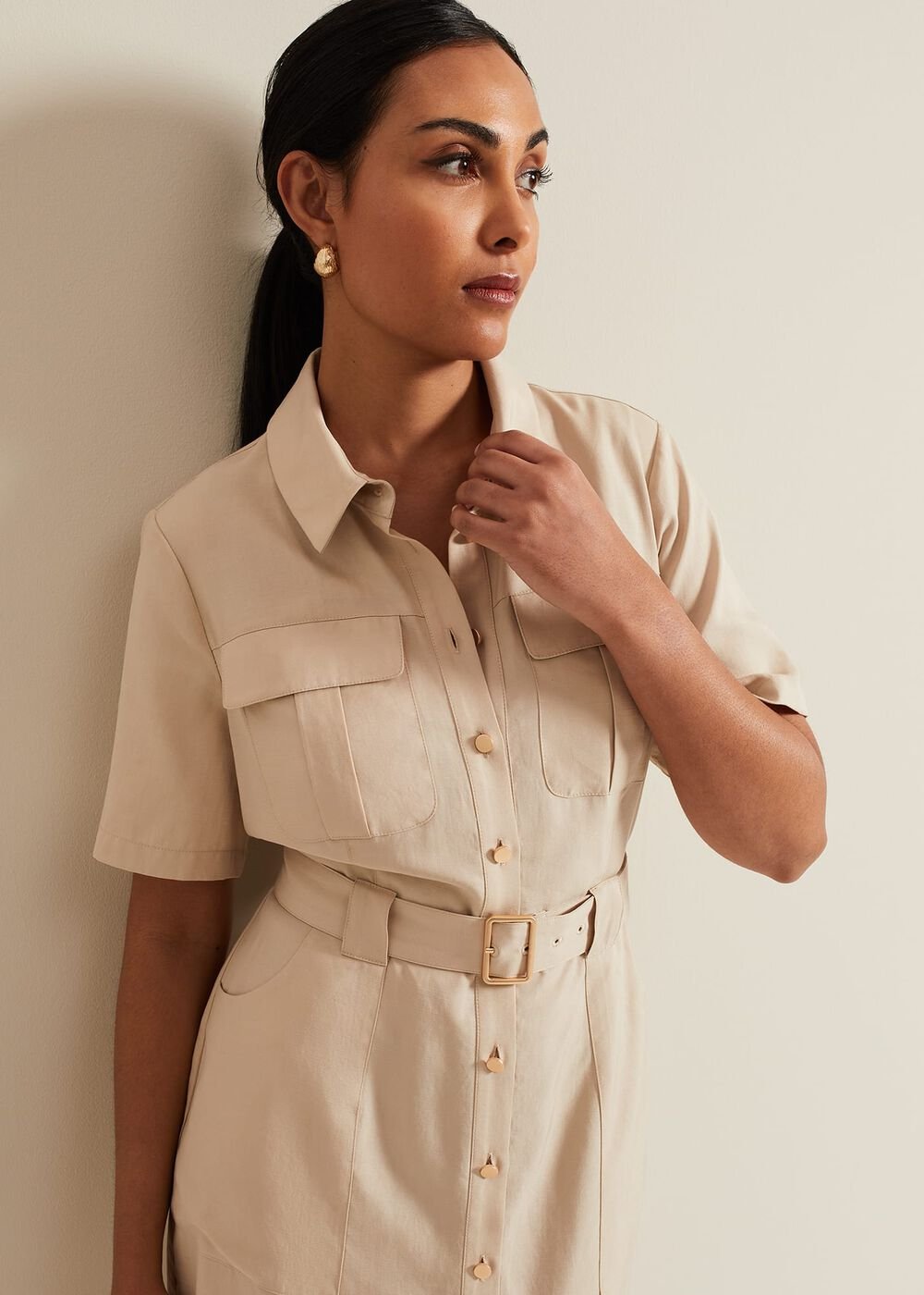 Petite Willow Utility Midi Dress - Stone