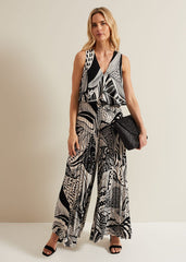 Saskia Abstract Pleated Jumpsuit - Black Multi
