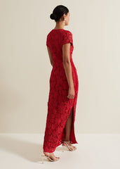 Janice Red Tapework Maxi Dress - Red