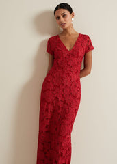 Janice Red Tapework Maxi Dress - Red