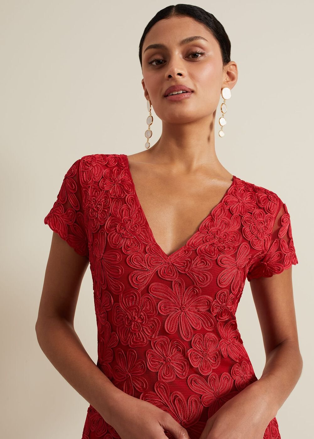 Janice Red Tapework Maxi Dress - Red