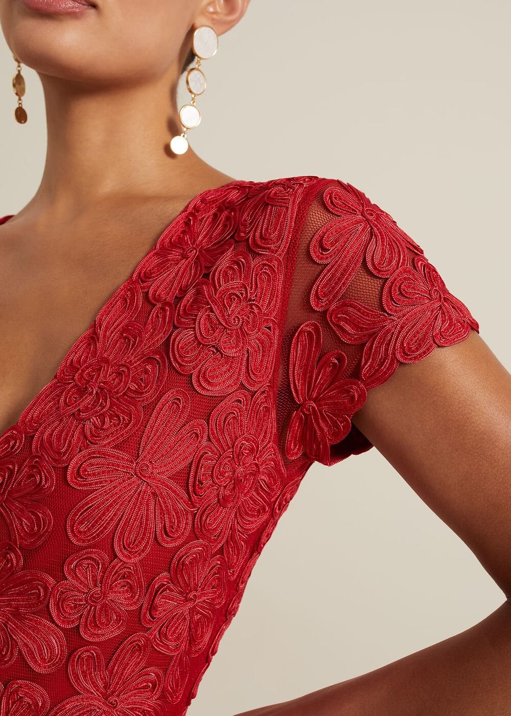 Janice Red Tapework Maxi Dress - Red