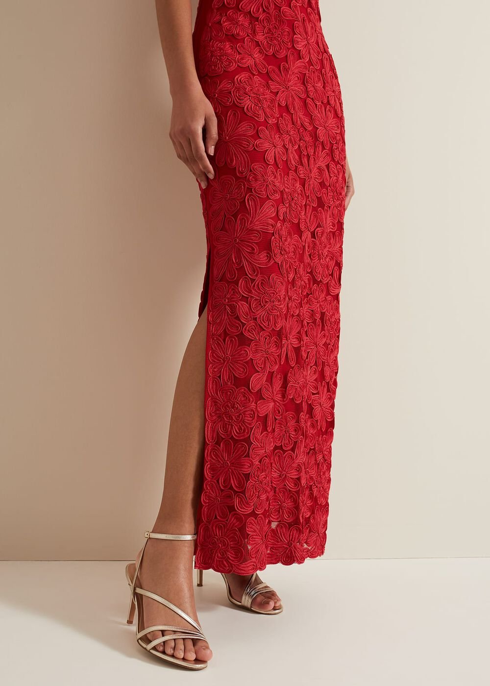 Janice Red Tapework Maxi Dress - Red