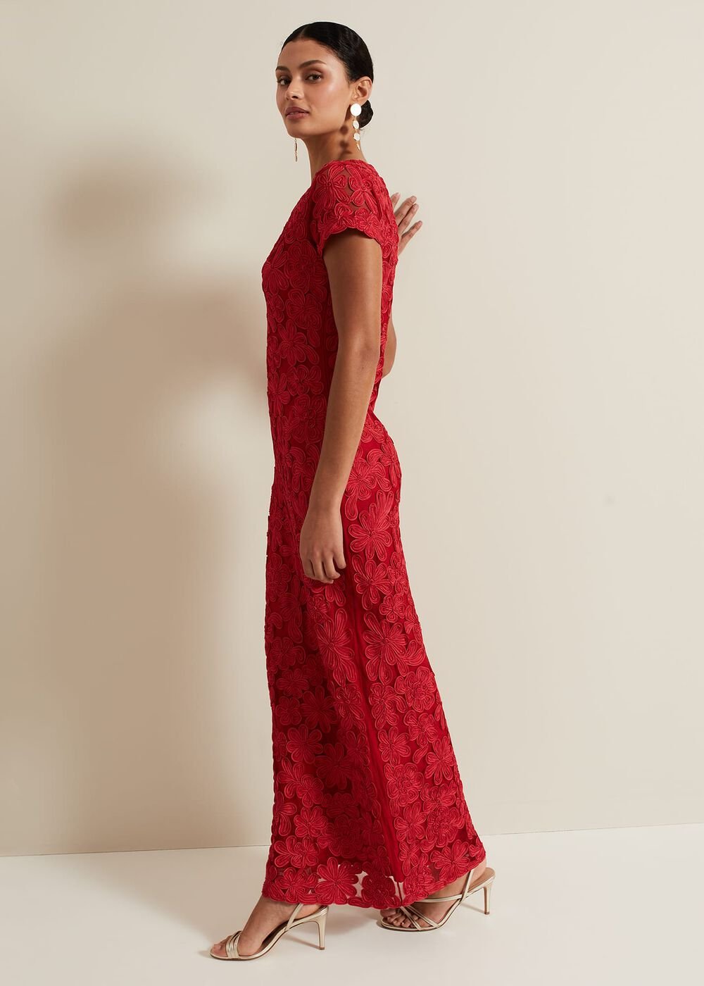 Janice Red Tapework Maxi Dress - Red