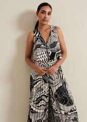 Petite Saskia Abstract Pleated Jumpsuit - Black