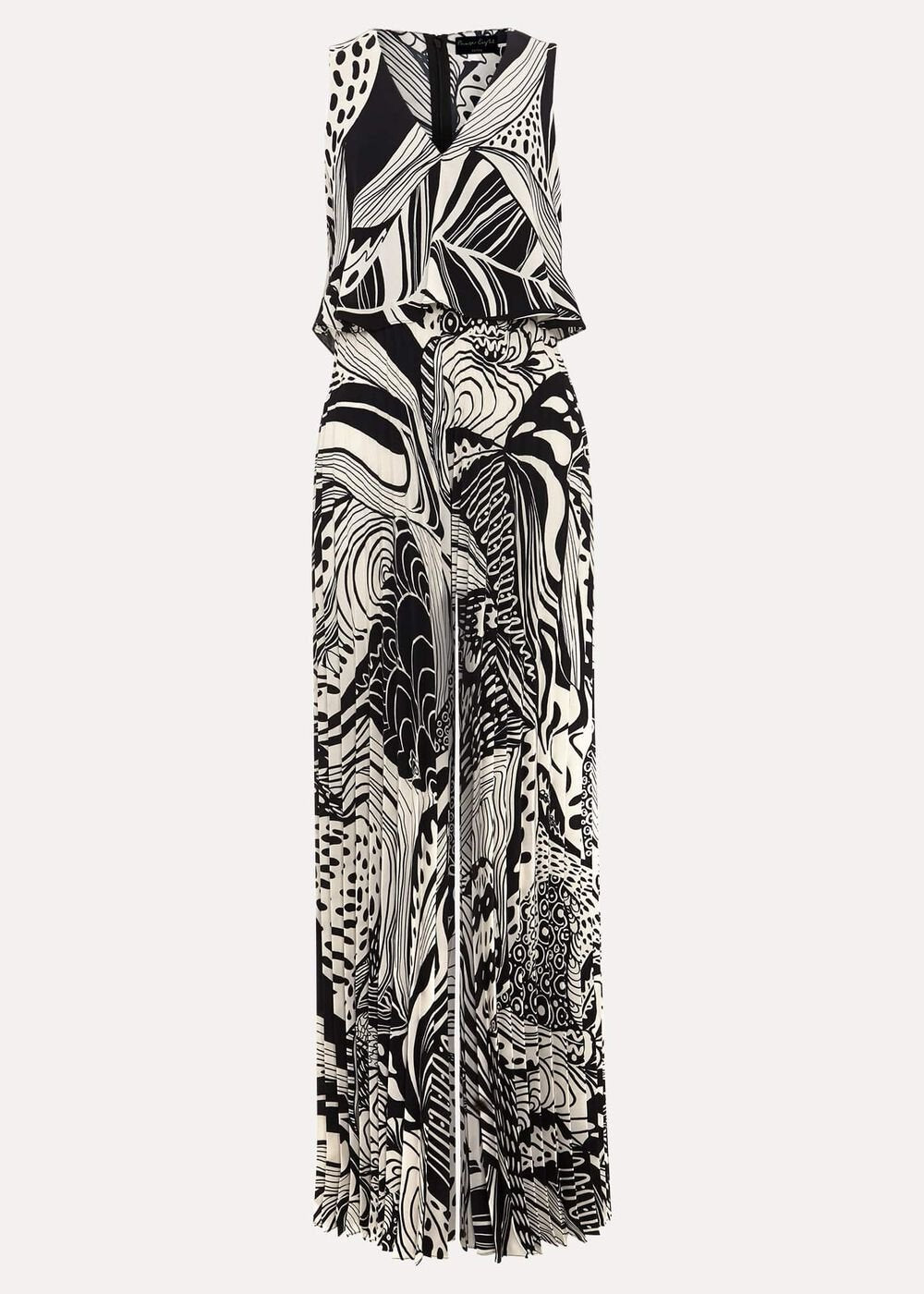 Petite Saskia Abstract Pleated Jumpsuit - Black