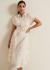 Petite Mandi Abstract Shirt Dress - Neutral