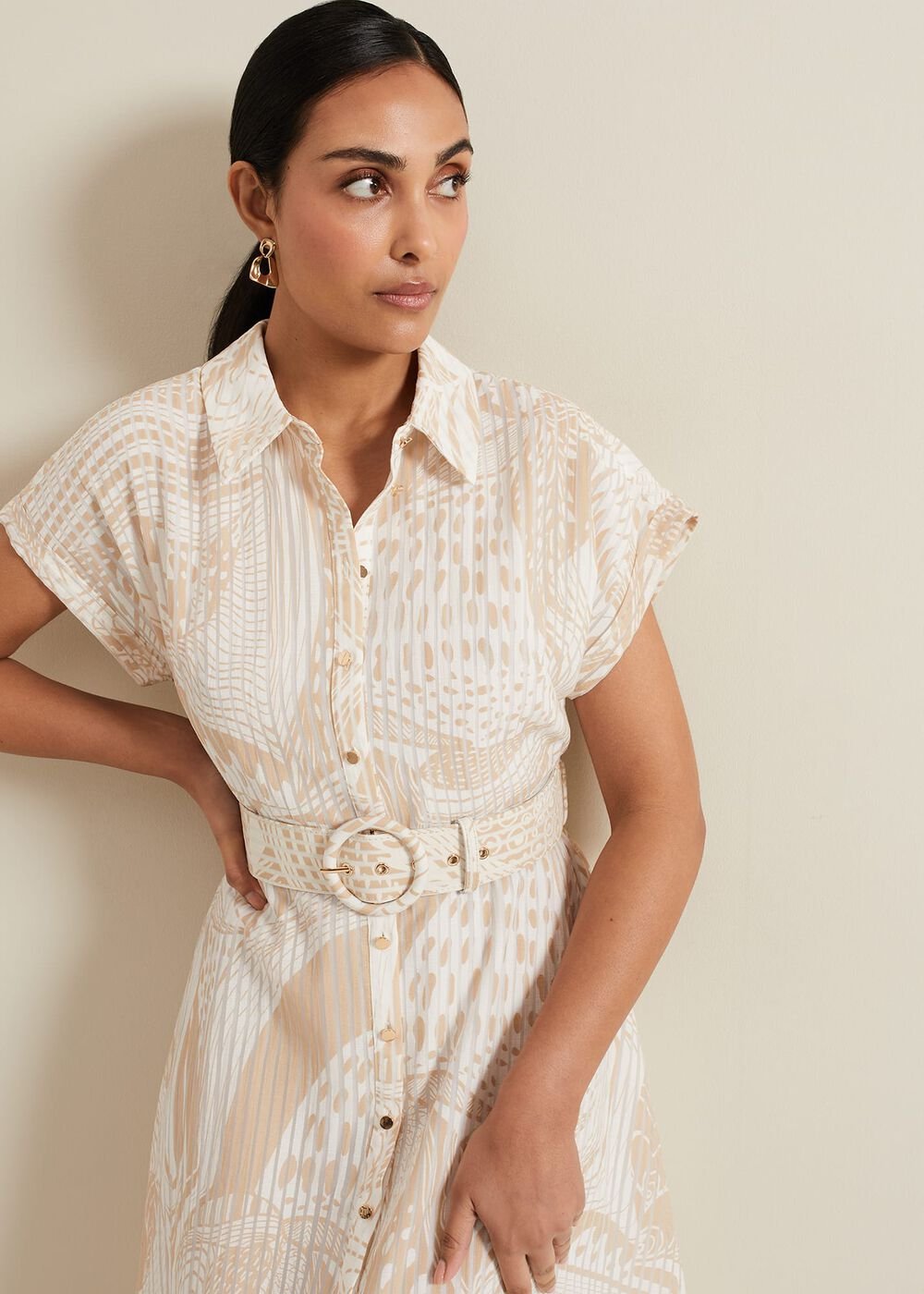 Petite Mandi Abstract Shirt Dress - Neutral
