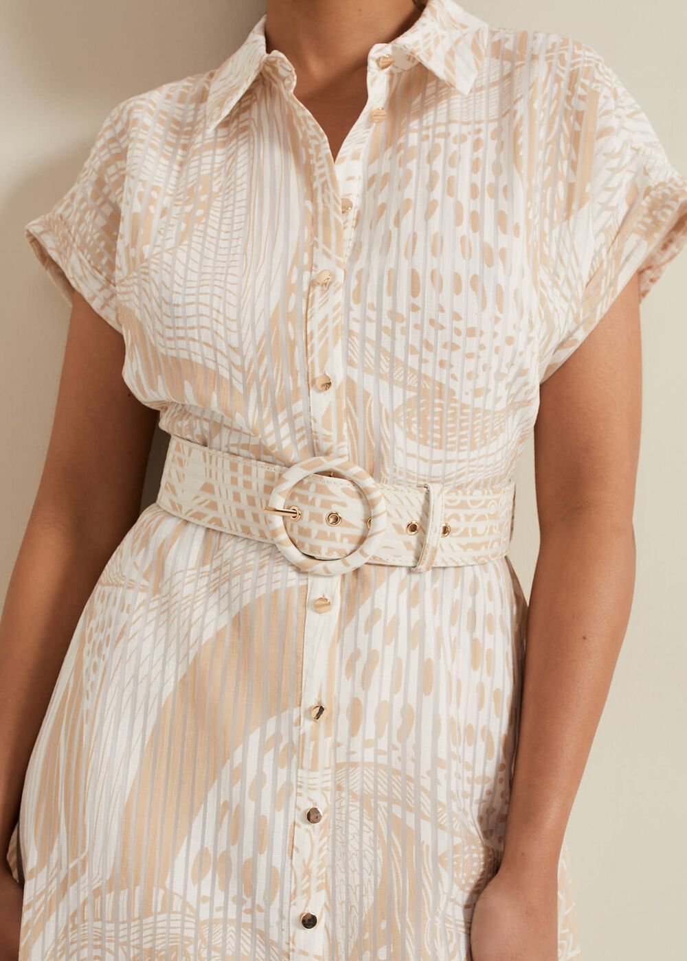 Petite Mandi Abstract Shirt Dress - Neutral