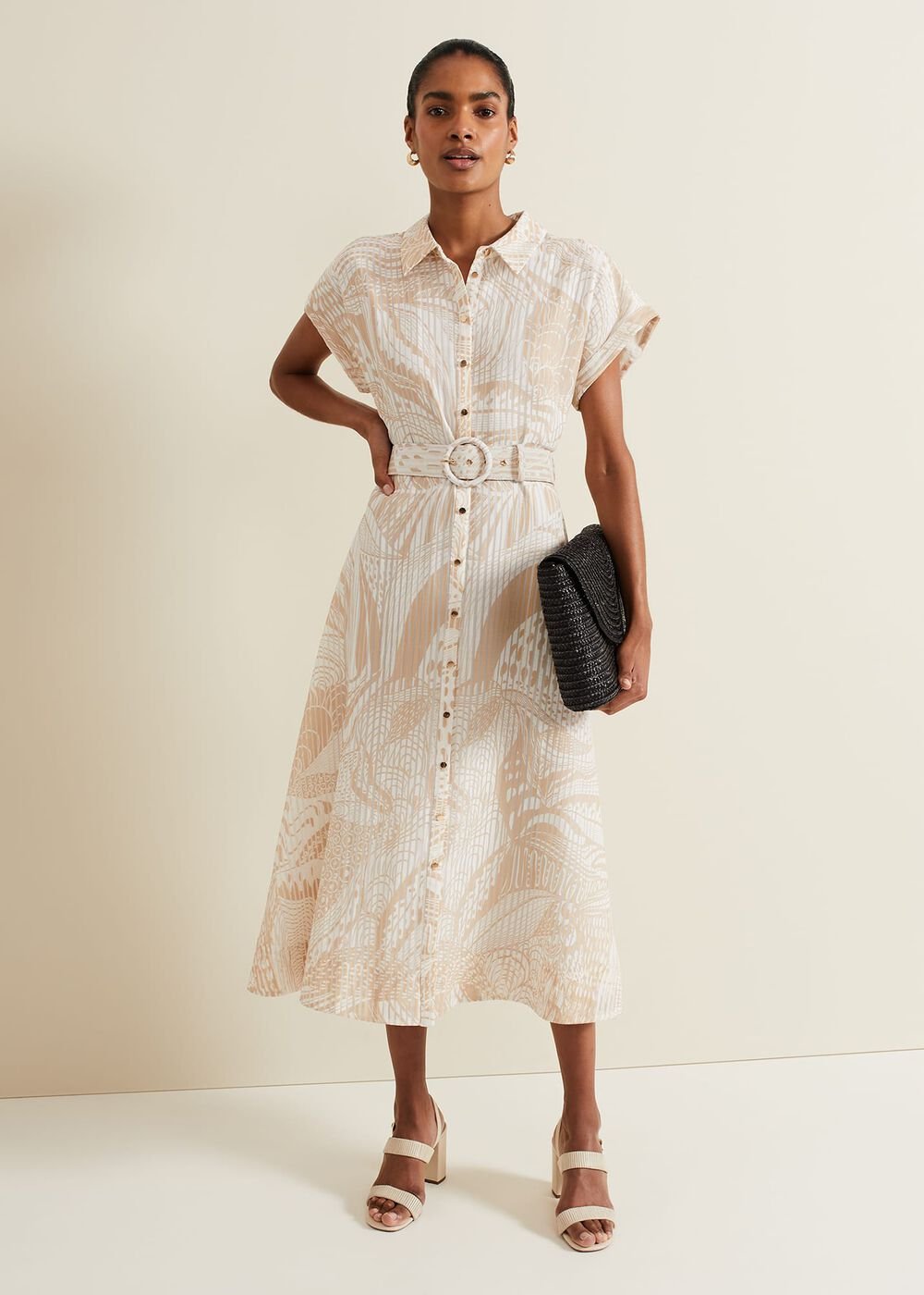 Mandi Abstract Stripe Shirt Dress - Neutral