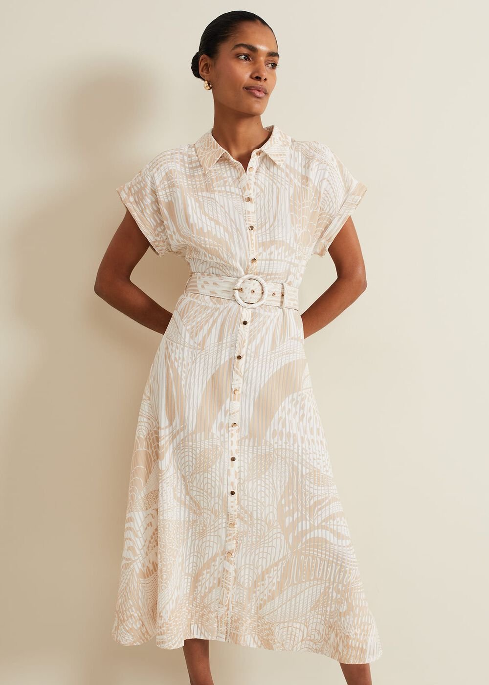 Mandi Abstract Stripe Shirt Dress - Neutral
